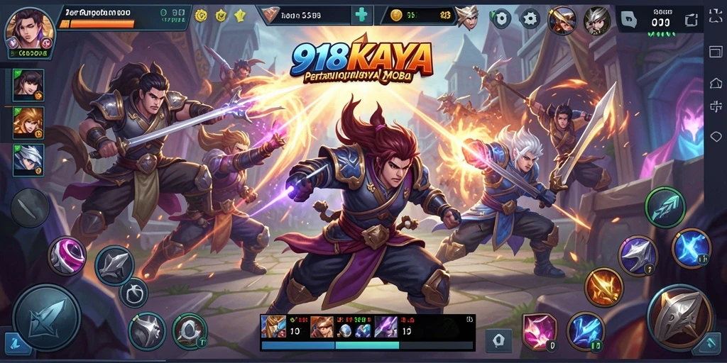 Tampilan seru gameplay <strong>918KAYA</strong> dalam pertarungan MOBA.
