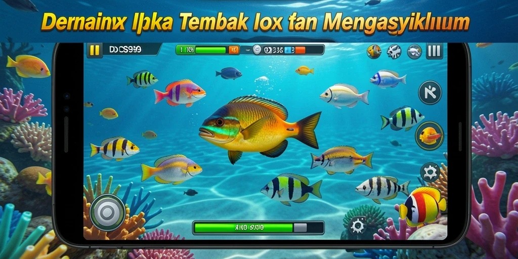 Screenshot utama DS99 menampilkan aksi seru menangkap ikan.