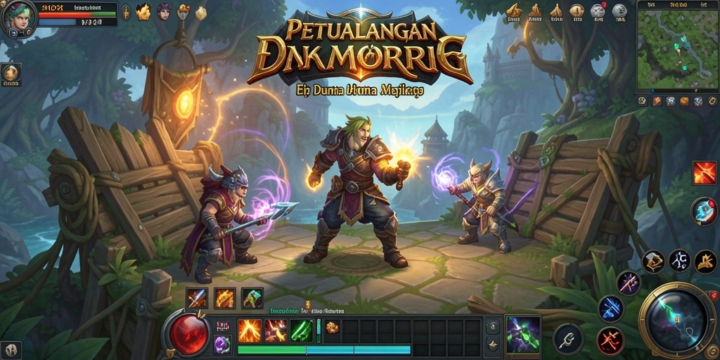 Tangkapan layar gameplay H03 menampilkan pertarungan epik di dunia fantasi.