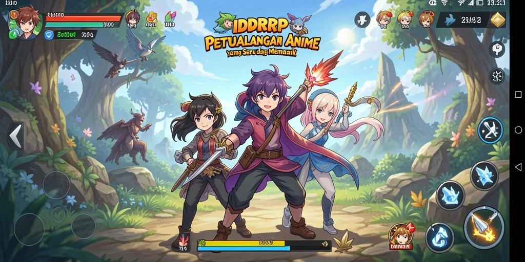 Tampilan gameplay IDRRP dengan karakter anime yang mengesankan.