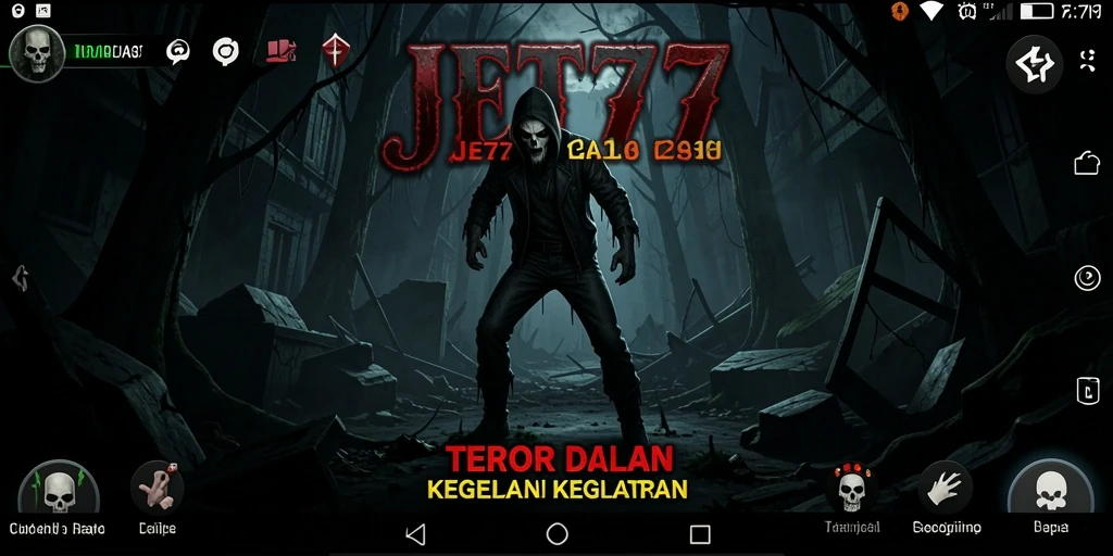 Tampilan gameplay JET77 yang mencekam dalam kegelapan.