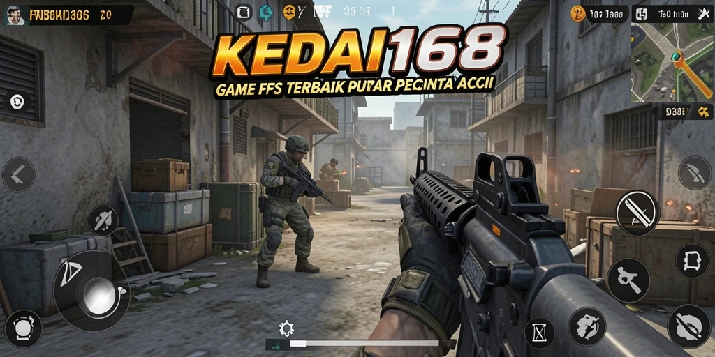 Screenshot KEDAI168 menampilkan aksi menegangkan dalam pertempuran FPS.