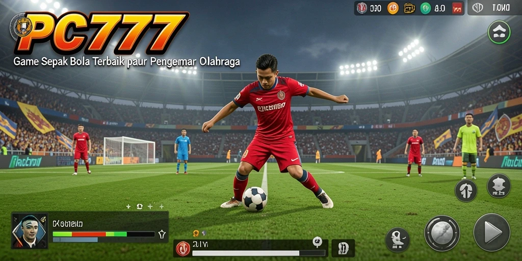 Tangkapan layar utama menunjukkan aksi seru di lapangan sepak bola.