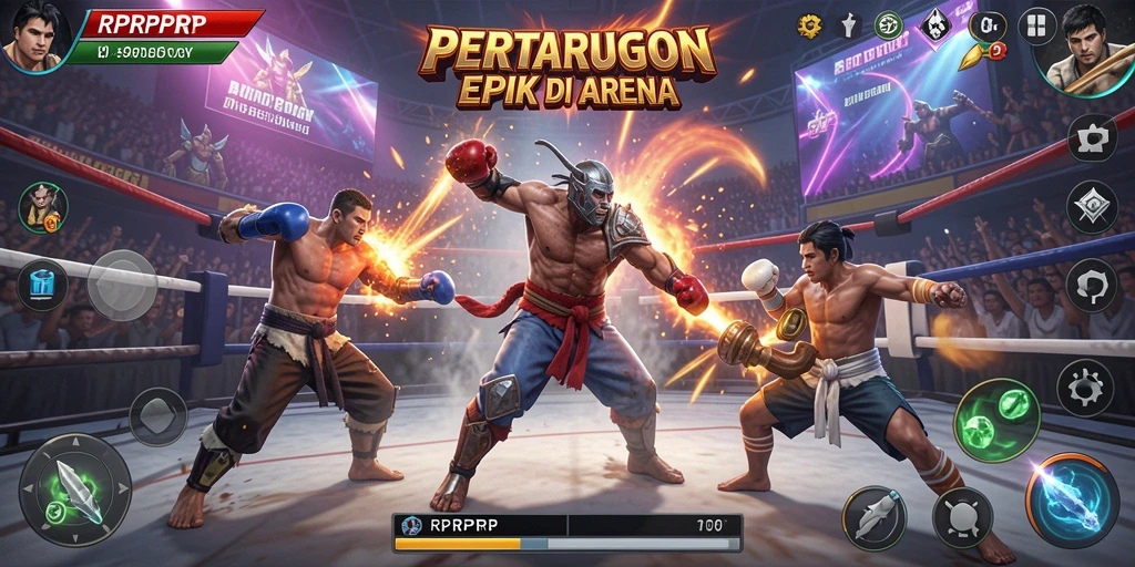 Tampilan gameplay menegangkan dari RPRPRP saat karakter bertarung.