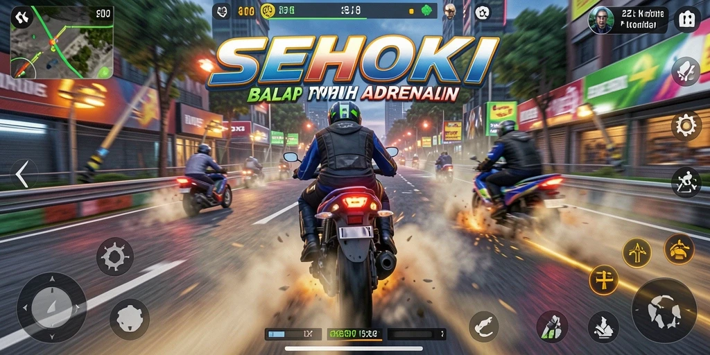 Tangkapan layar SEHOKI menunjukkan aksi balap motor yang mendebarkan.