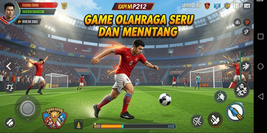 Screenshot utama SP212 menampilkan aksi seru dalam permainan olahraga.